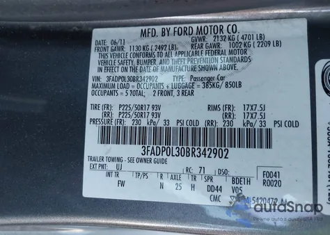 2011 Ford Fusion Hybrid z USA, uszkodzony, nr VIN 3FADP0L30BR342902